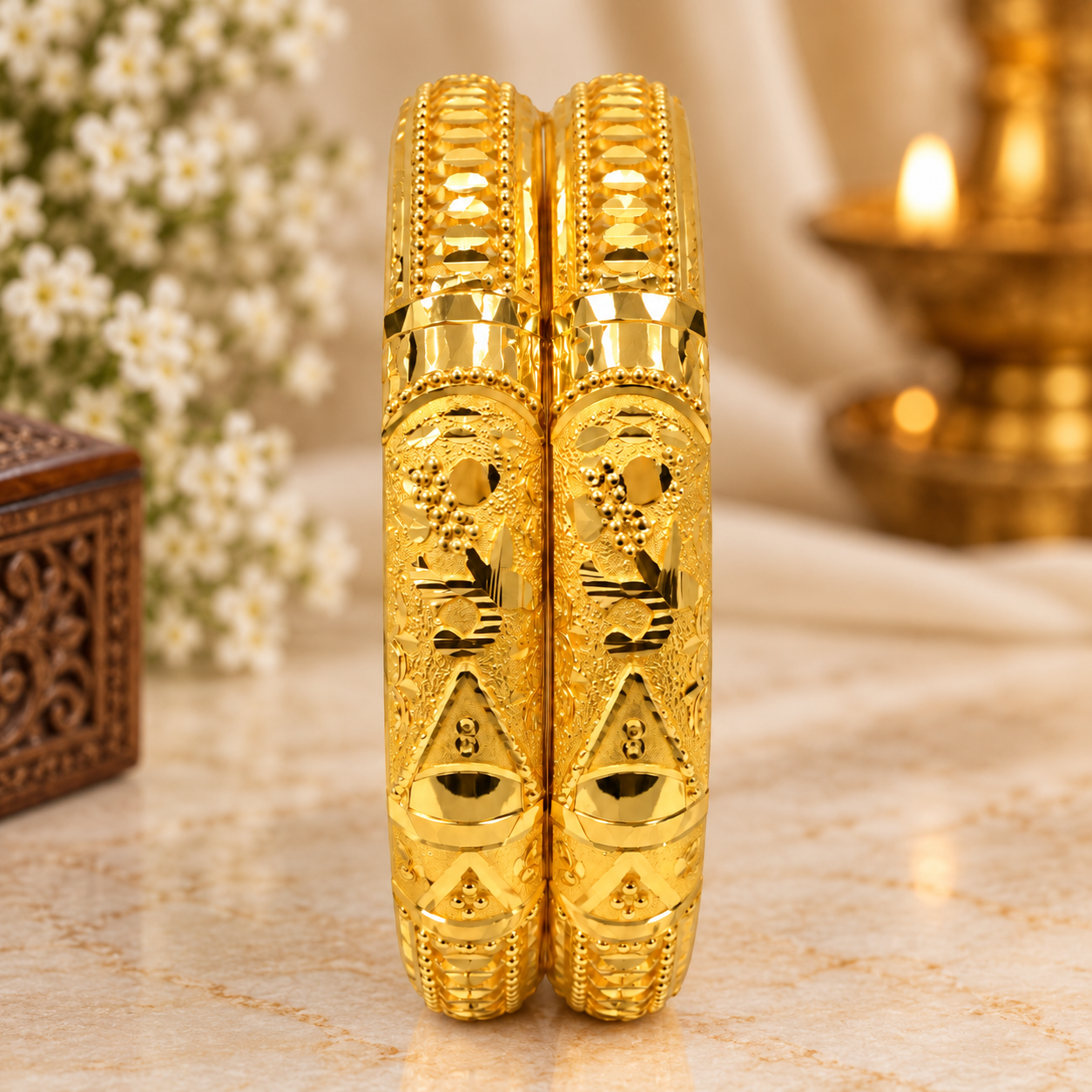 Nakoda Jewellers Classic Floral Engraved Gold Bangles - Image 2