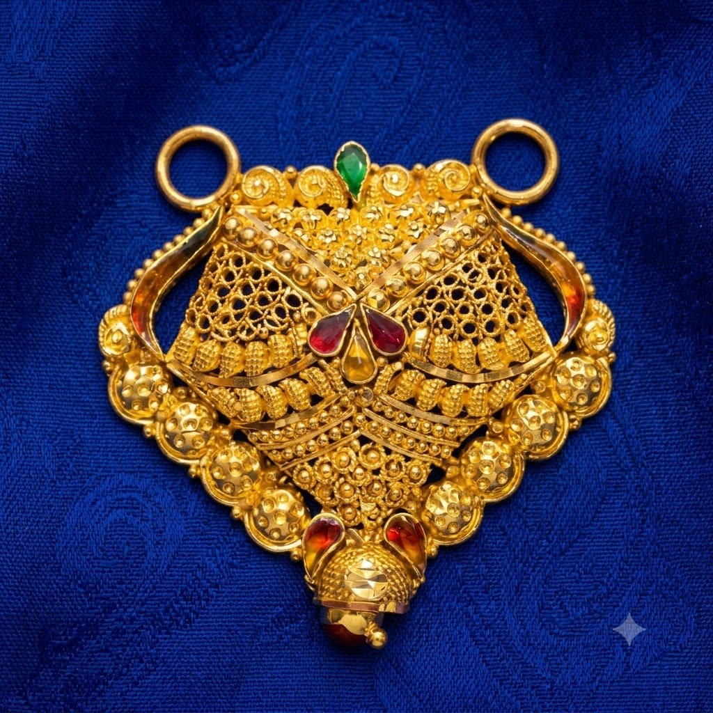 Nakoda Jewellers Diamond-Shaped Filigree Gold Pendant - Image 2