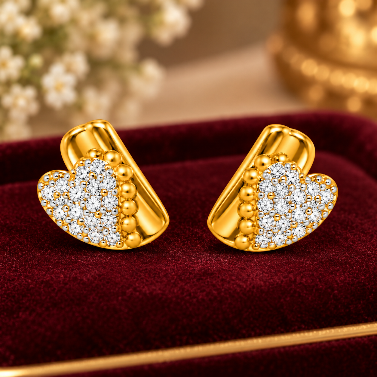 Nakoda Jewellers Elegant Gold Stone-Studded Half-Moon Earrings - Image 2