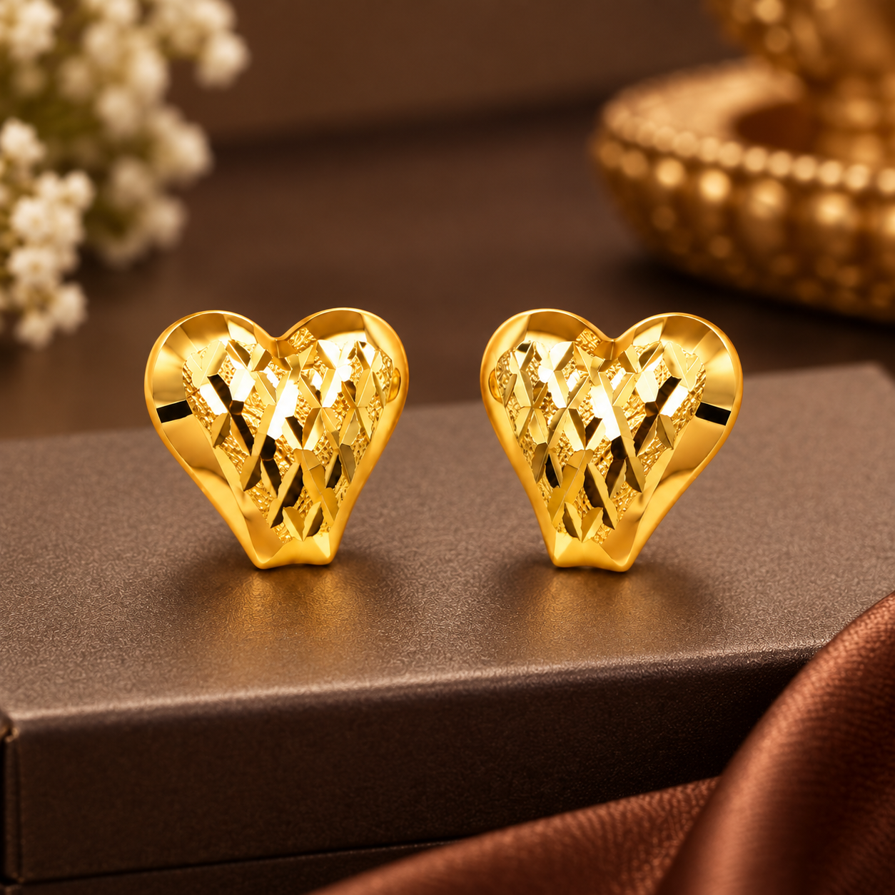 Nakoda Jewellers Heart-Shaped Gold Earrings with Stone Accents - Image 2