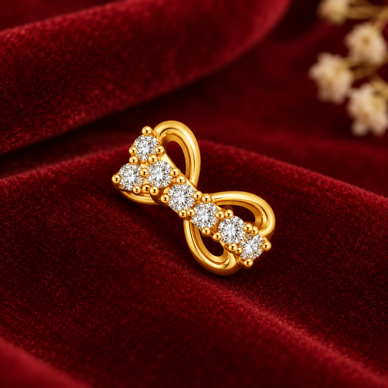 Nakoda Jewellers Diamond Bow-Motif Gold Nose Ring - Image 2