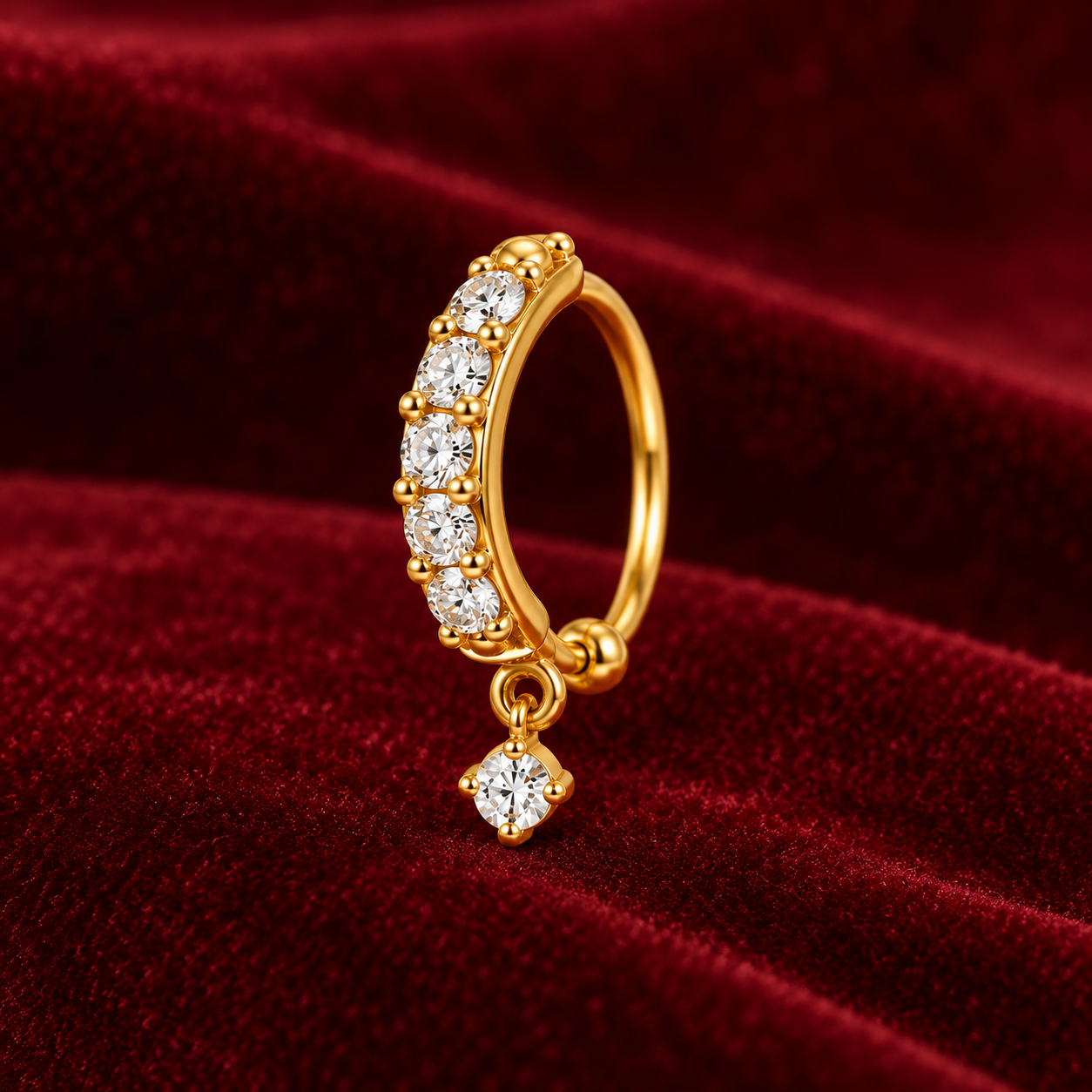 Nakoda Jewellers Elegant Diamond-Accent Gold Nose Ring - Image 2