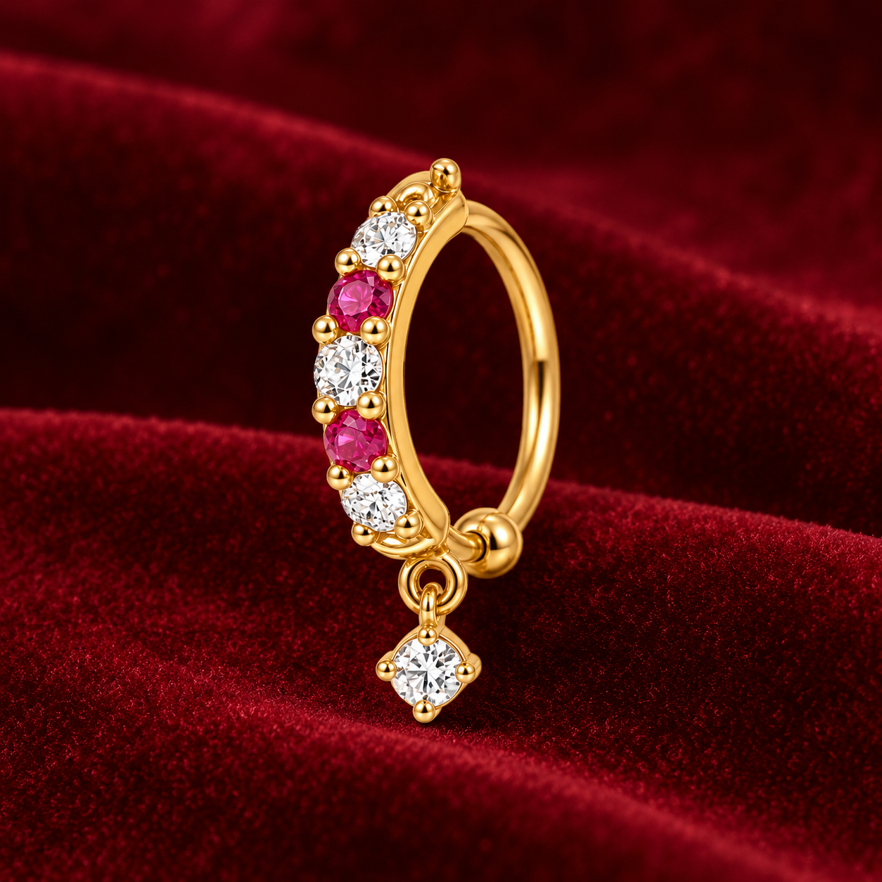 Nakoda Jewellers Pink & Diamond-Accent Gold Nose Ring - Image 2