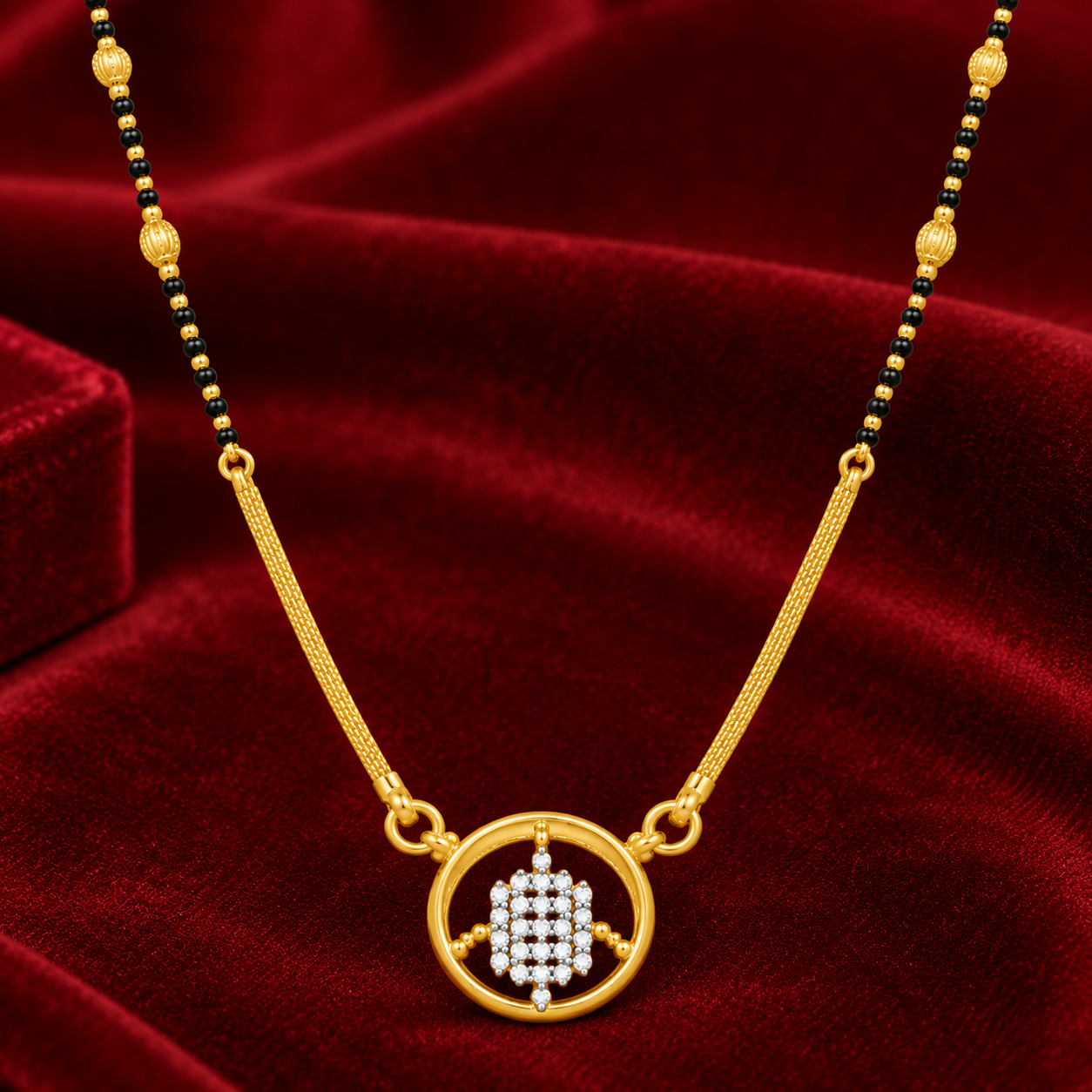 Nakoda Jewellers Gold Mangalsutra with Circular Stone Pendant - Image 2