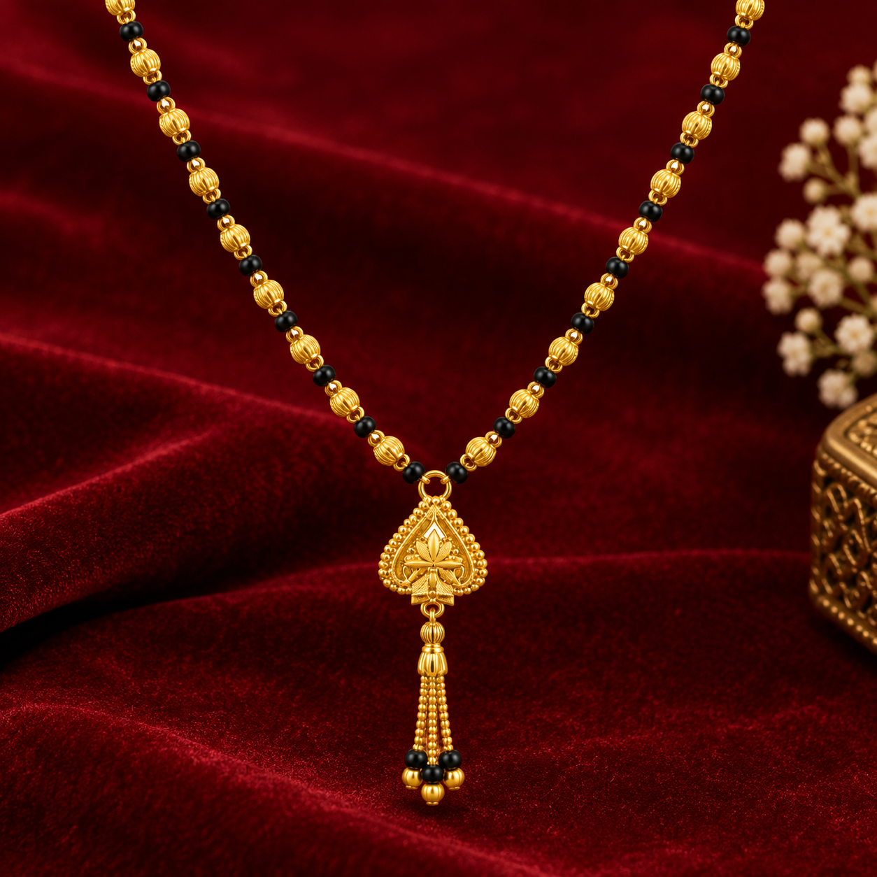 Nakoda Jewellers Classic Gold Mangalsutra with Leaf-Motif Pendant - Image 3