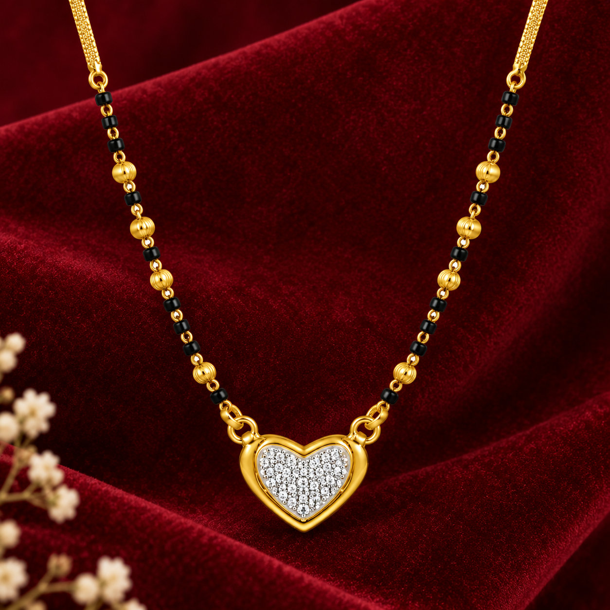 Nakoda Jewellers Heart-Motif Gold Mangalsutra with Stone Detail - Image 2