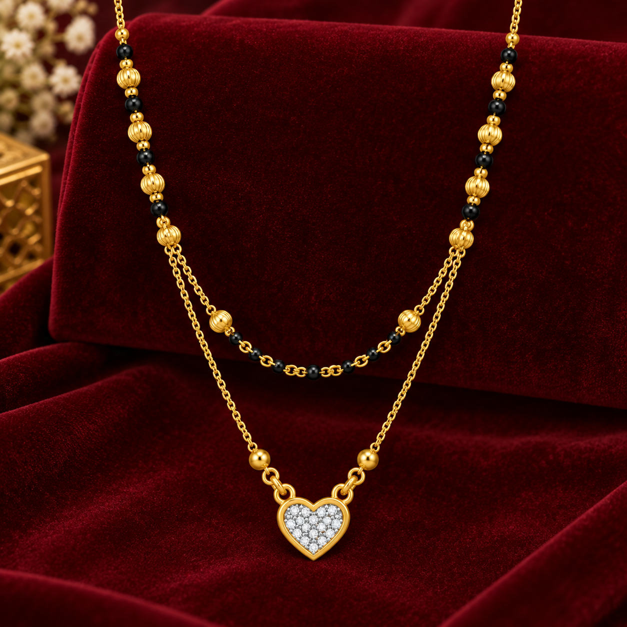 Nakoda Jewellers Double-Layer Gold Mangalsutra with Heart Pendant - Image 2