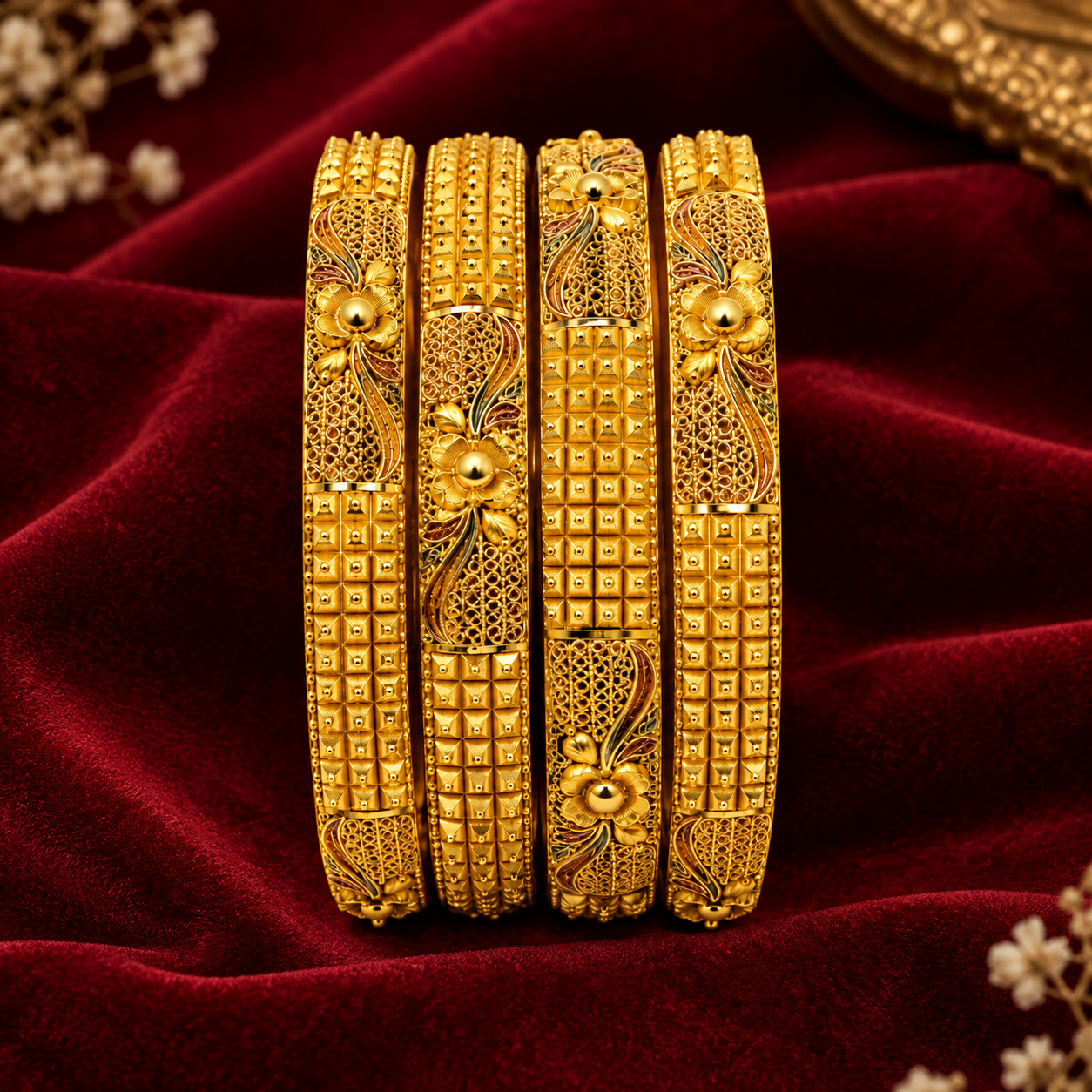 Nakoda Jewellers Traditional Floral Engraved Gold Bangles - Image 2