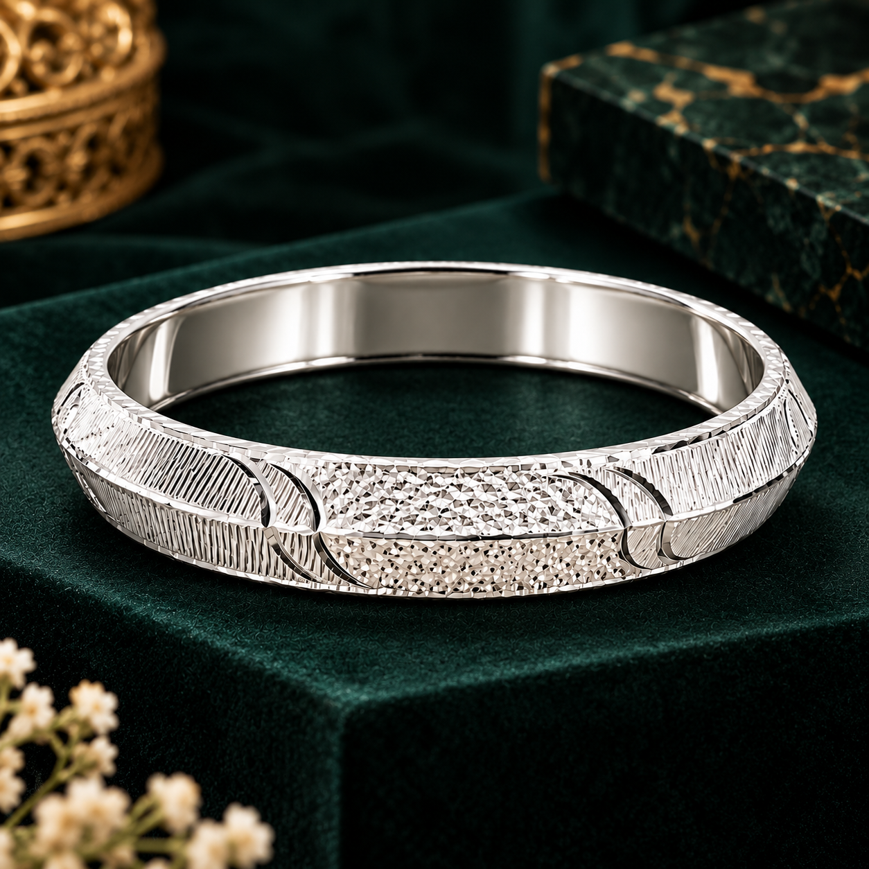 Nakoda Jewellers Classic Engraved Silver Men’s Kada - Image 3