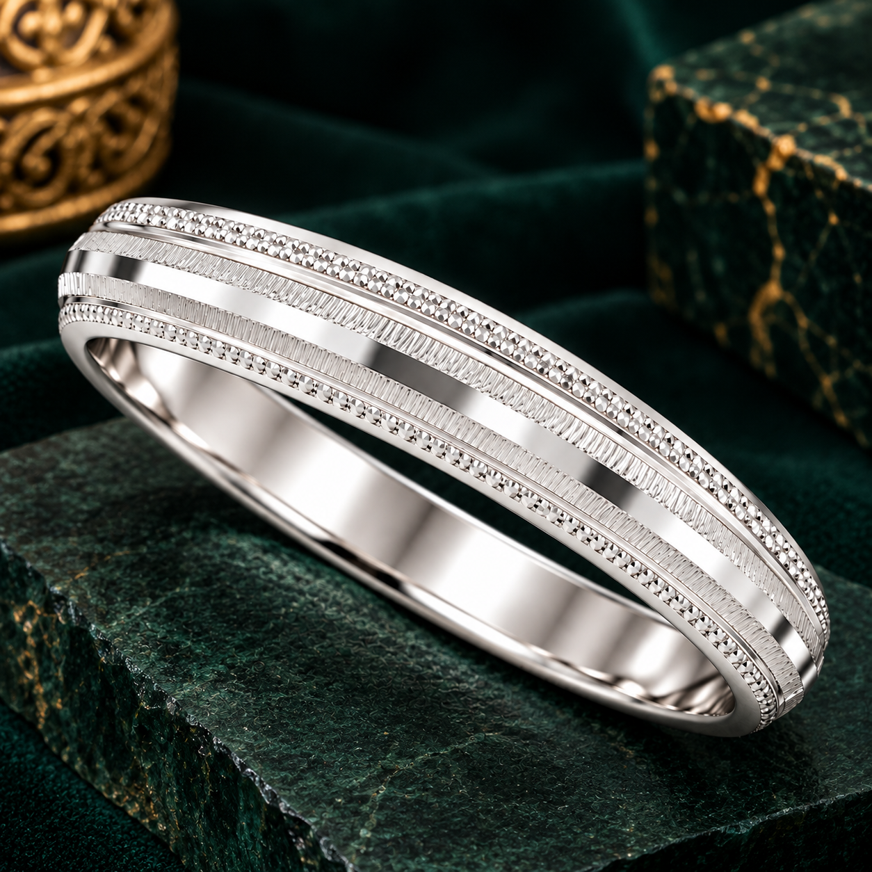 Nakoda Jewellers Classic Linear Textured Silver Men’s Kada - Image 3