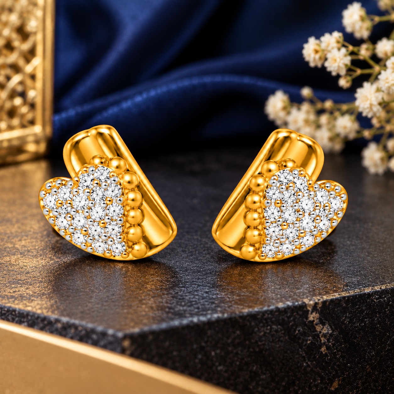 Nakoda Jewellers Elegant Gold Stone-Studded Half-Moon Earrings - Image 3