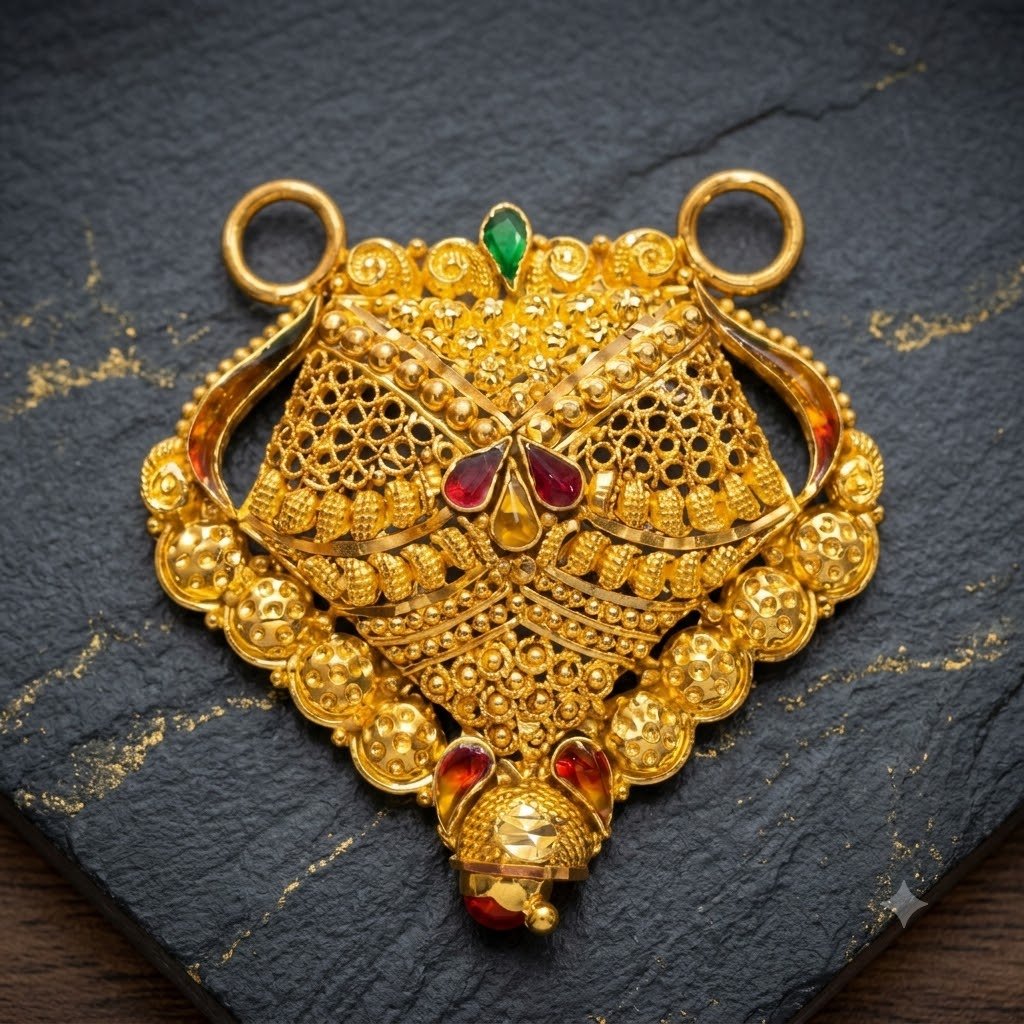 Nakoda Jewellers Diamond-Shaped Filigree Gold Pendant - Image 3