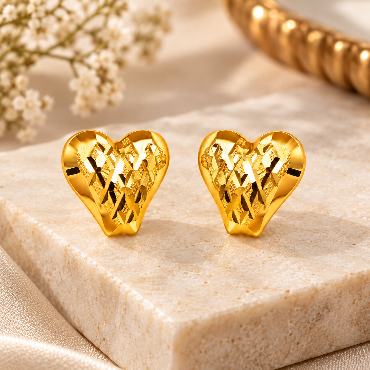 Nakoda Jewellers Heart-Shaped Gold Earrings with Stone Accents - Image 3