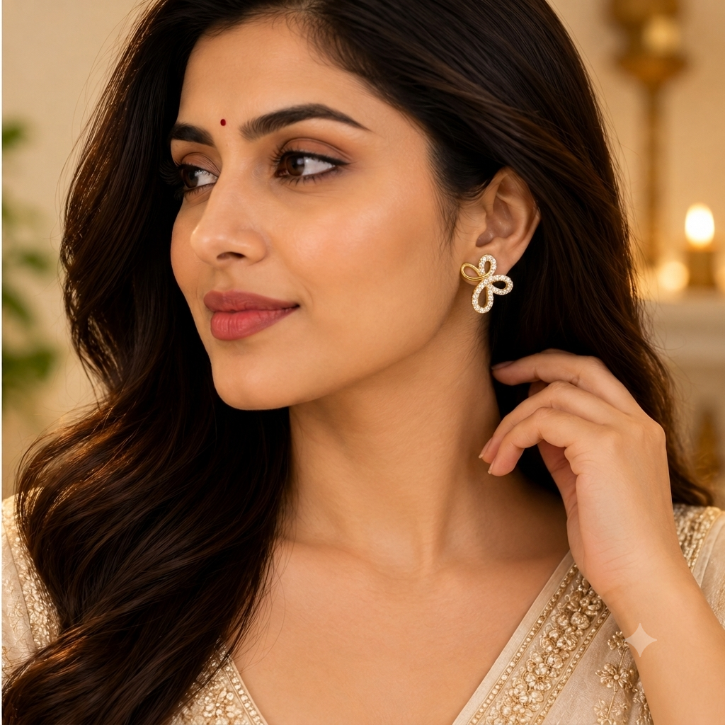 Nakoda Jewellers Elegant Gold Loop Earrings with Stone Detailing - Image 4