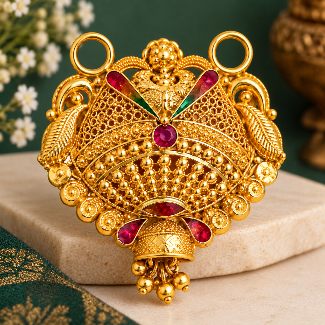 Nakoda Jewellers Royal Multicolour Filigree Gold Pendant - Image 3