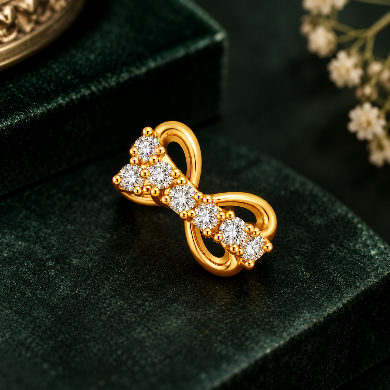Nakoda Jewellers Diamond Bow-Motif Gold Nose Ring - Image 3