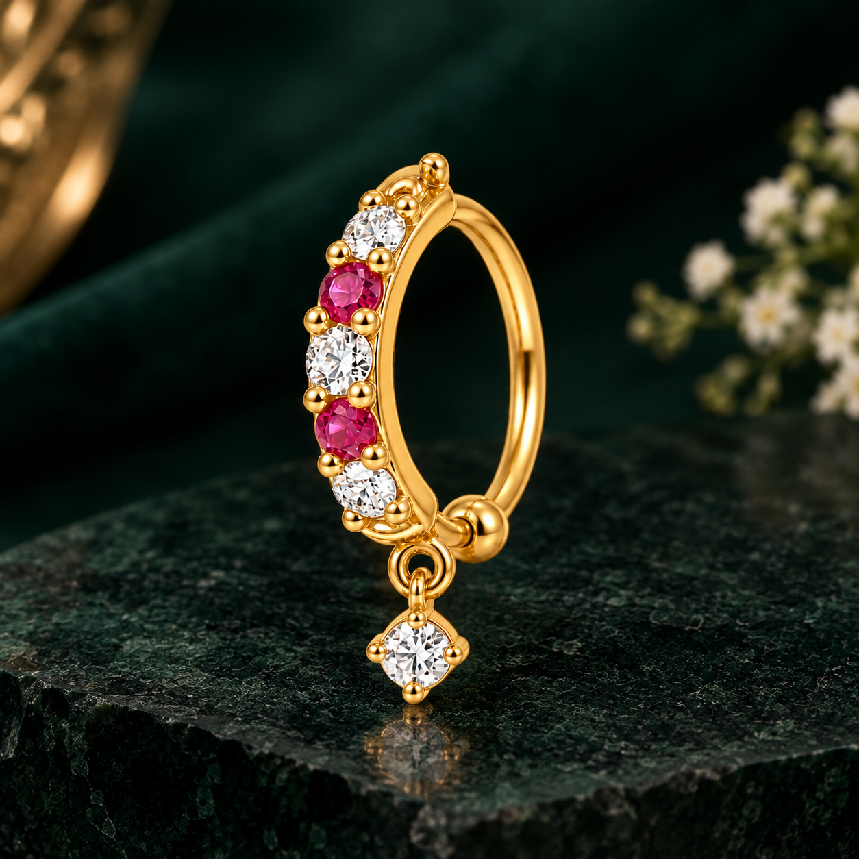 Nakoda Jewellers Pink & Diamond-Accent Gold Nose Ring - Image 3