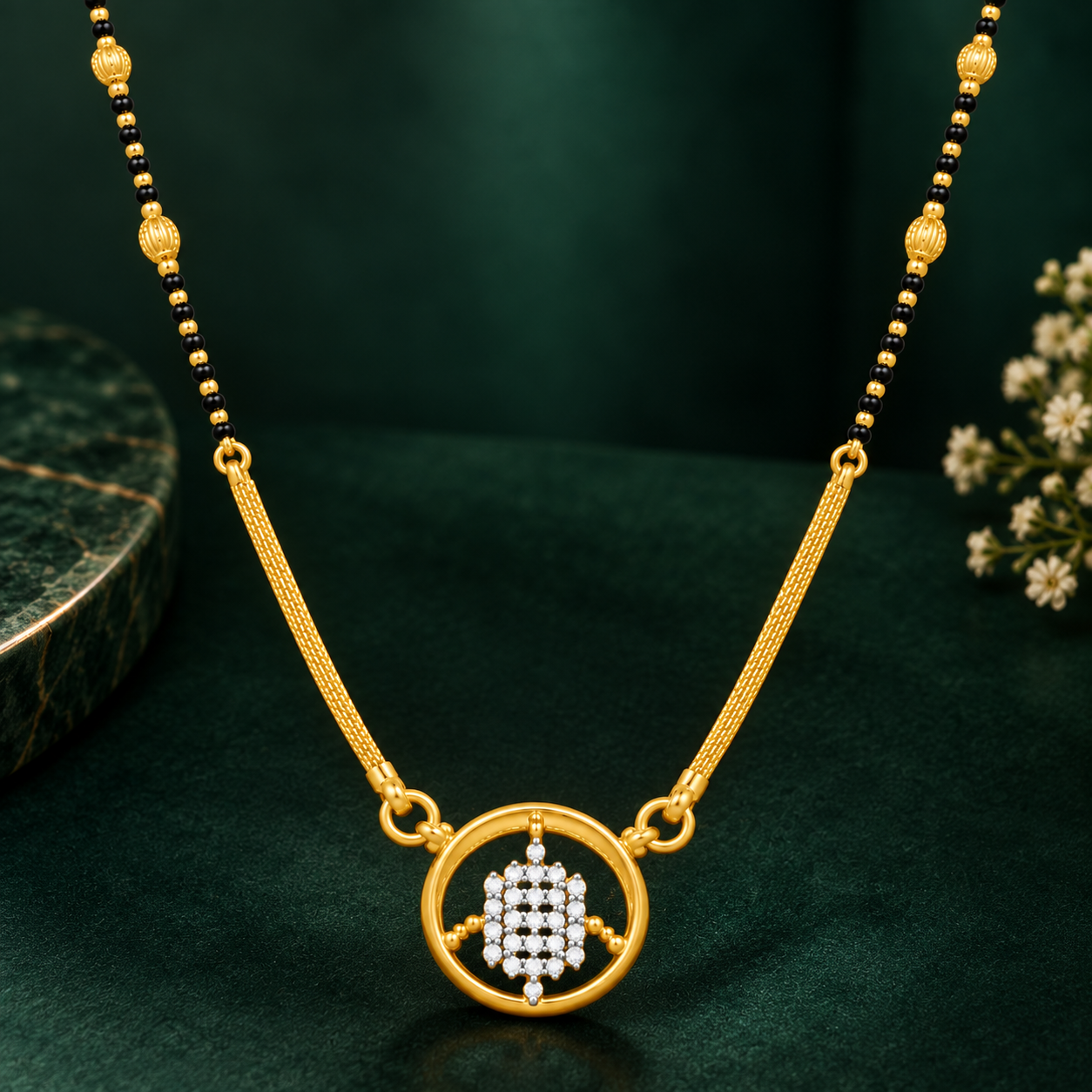 Nakoda Jewellers Gold Mangalsutra with Circular Stone Pendant - Image 3