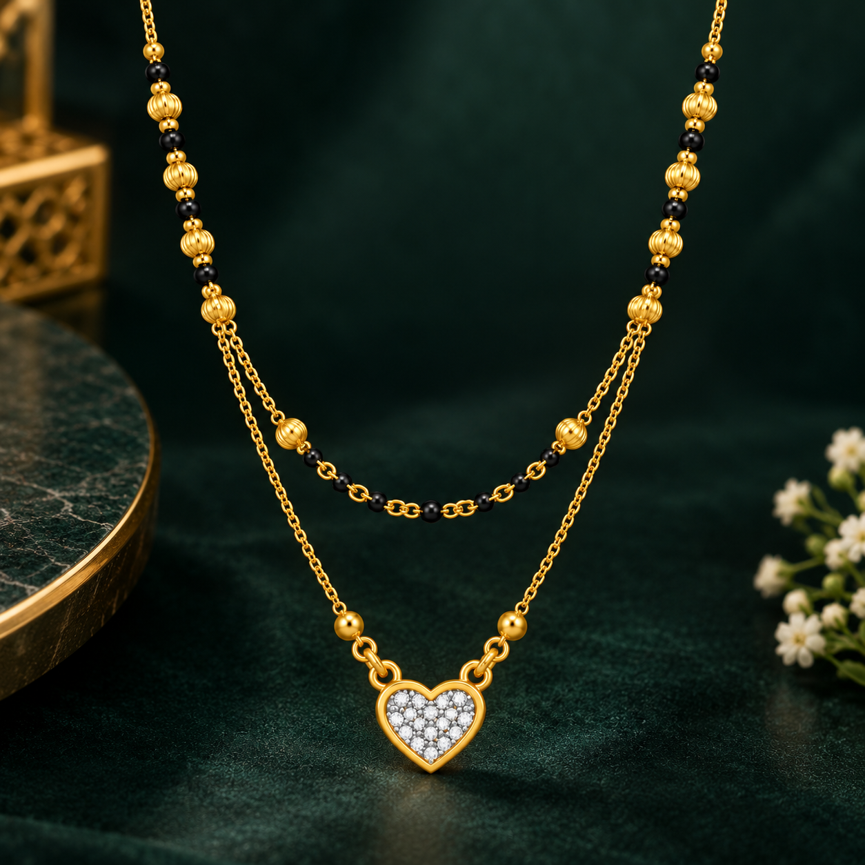 Nakoda Jewellers Double-Layer Gold Mangalsutra with Heart Pendant - Image 3