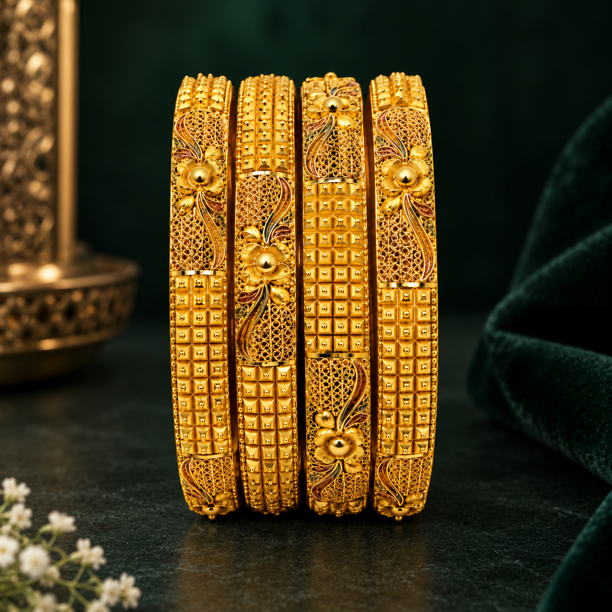 Nakoda Jewellers Traditional Floral Engraved Gold Bangles - Image 3