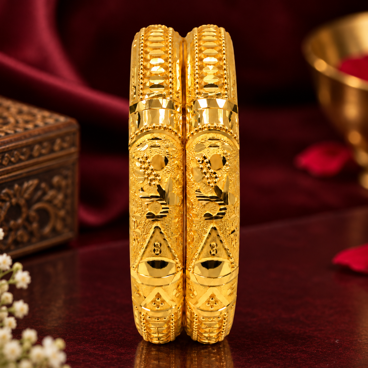 Nakoda Jewellers Classic Floral Engraved Gold Bangles - Image 3