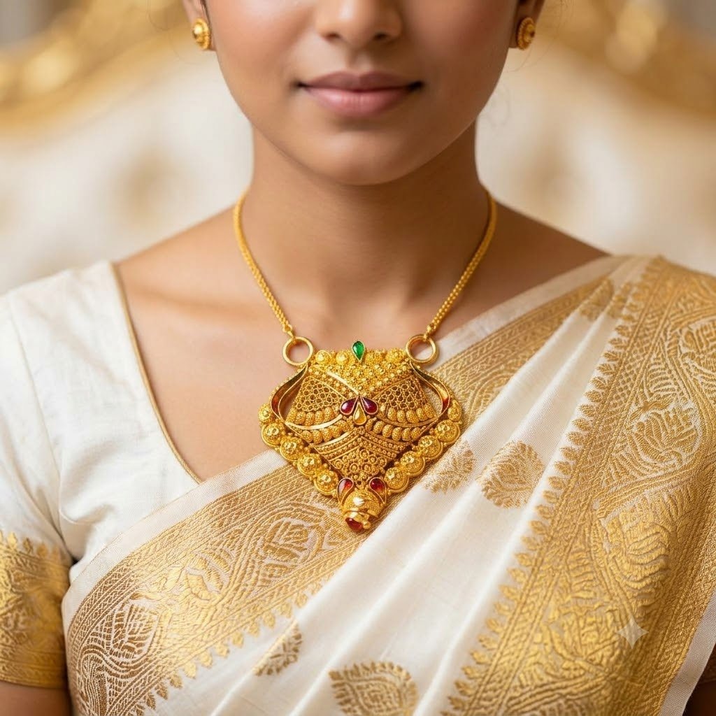 Nakoda Jewellers Diamond-Shaped Filigree Gold Pendant - Image 4