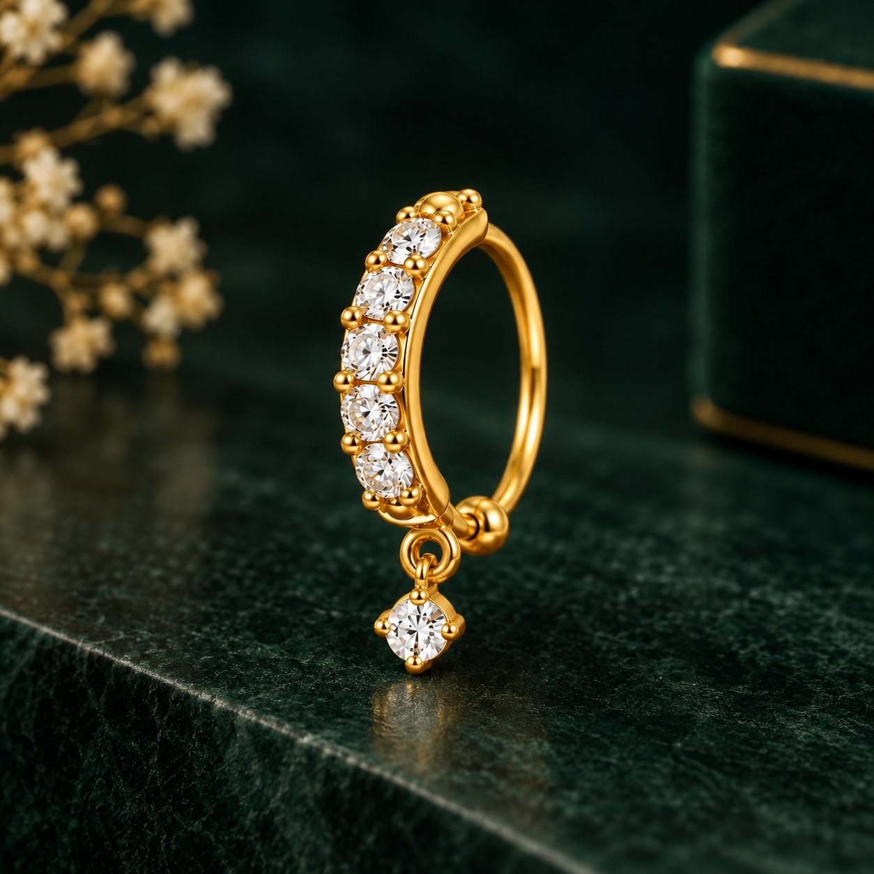 Nakoda Jewellers Elegant Diamond-Accent Gold Nose Ring - Image 3