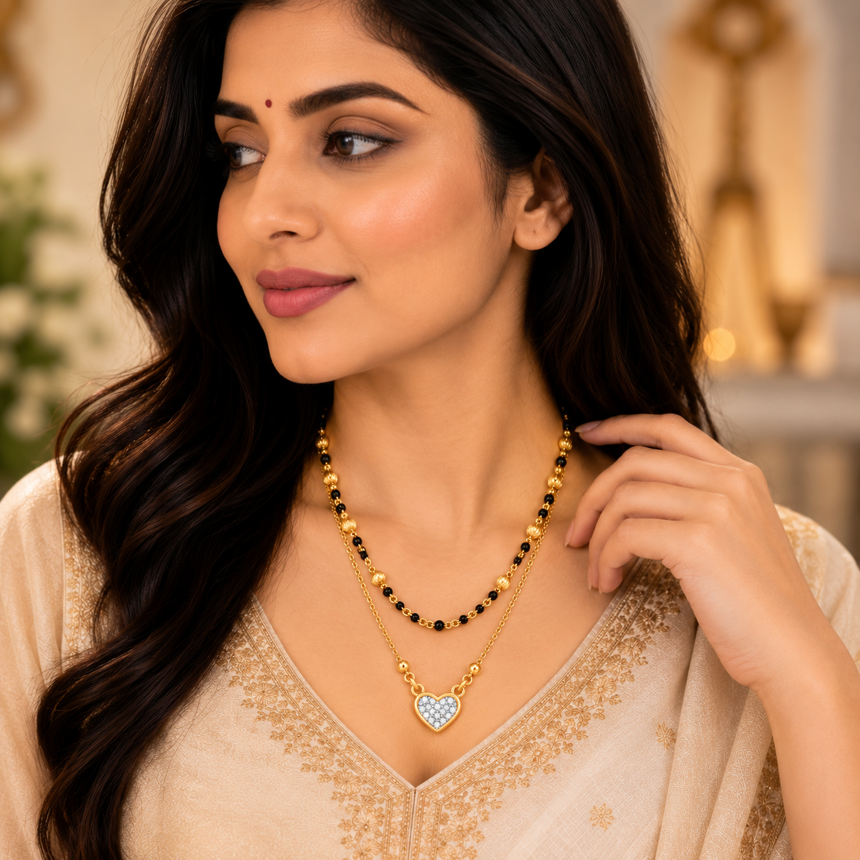 Nakoda Jewellers Double-Layer Gold Mangalsutra with Heart Pendant - Image 4