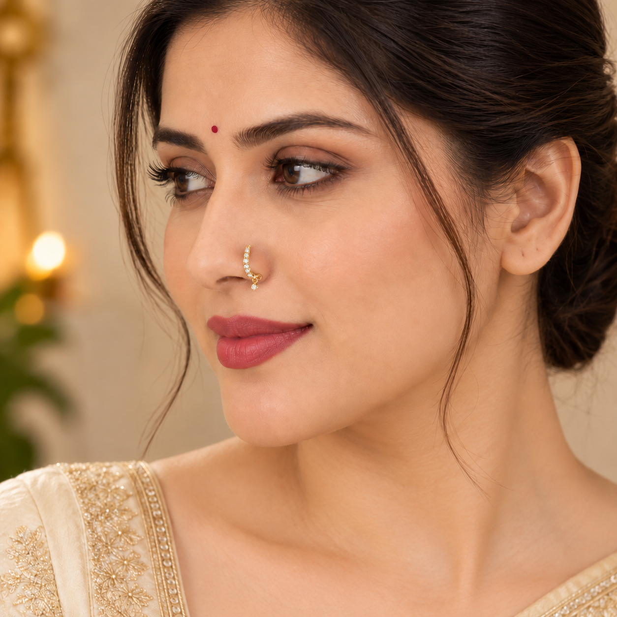 Nakoda Jewellers Elegant Diamond-Accent Gold Nose Ring - Image 4