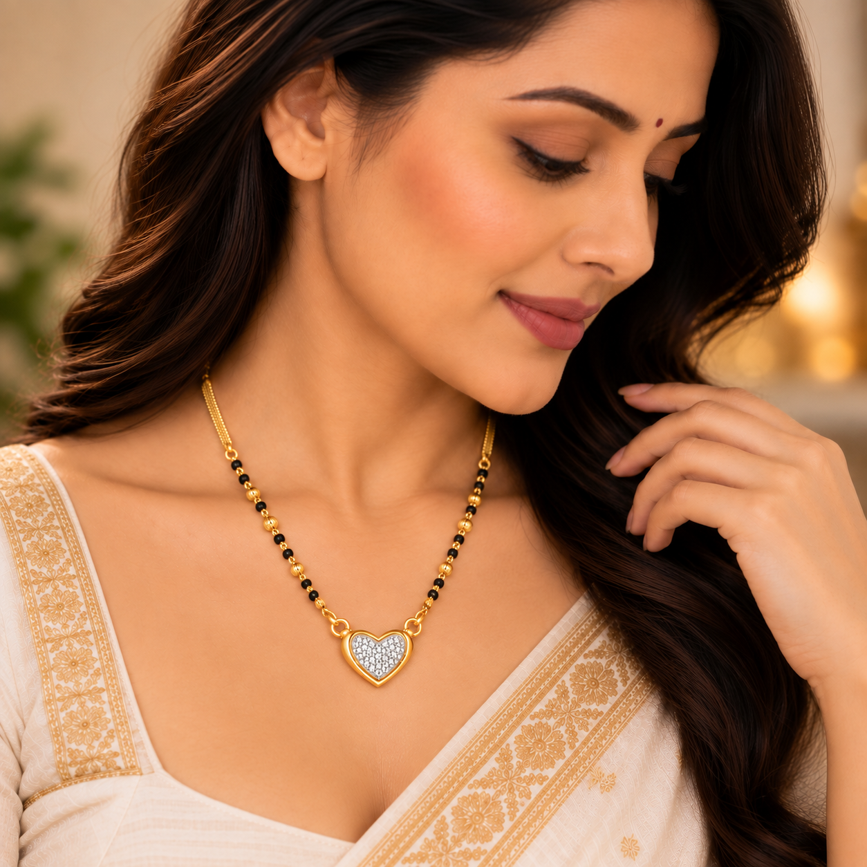 Nakoda Jewellers Heart-Motif Gold Mangalsutra with Stone Detail - Image 5