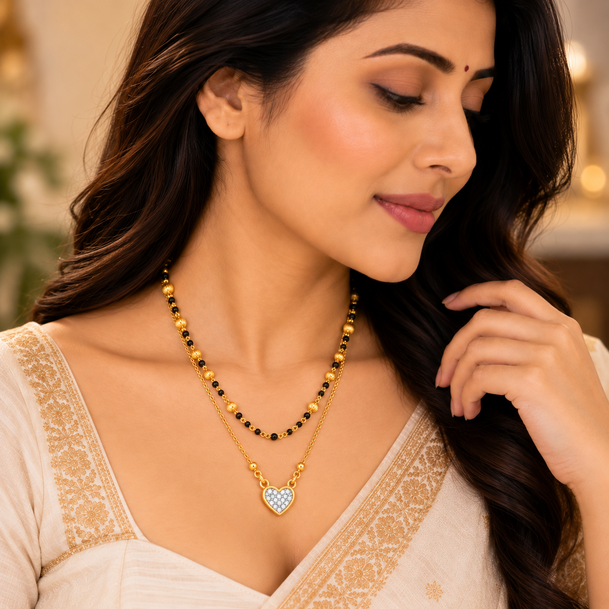Nakoda Jewellers Double-Layer Gold Mangalsutra with Heart Pendant - Image 5