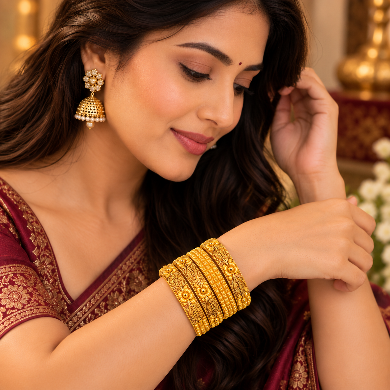 Nakoda Jewellers Traditional Floral Engraved Gold Bangles - Image 5