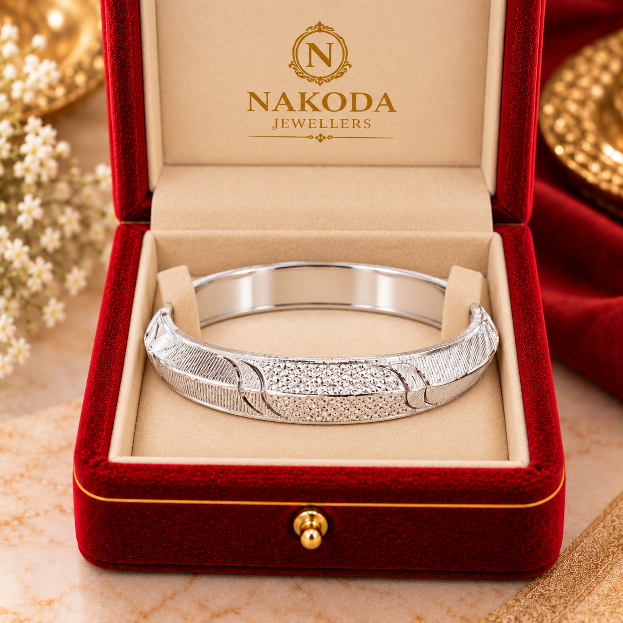 Nakoda Jewellers Classic Engraved Silver Men’s Kada - Image 6