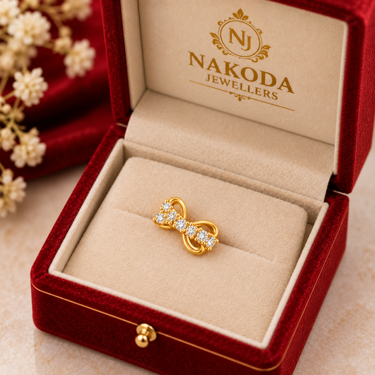 Nakoda Jewellers Diamond Bow-Motif Gold Nose Ring - Image 6