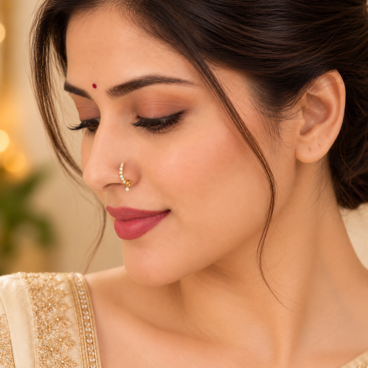 Nakoda Jewellers Elegant Diamond-Accent Gold Nose Ring - Image 5