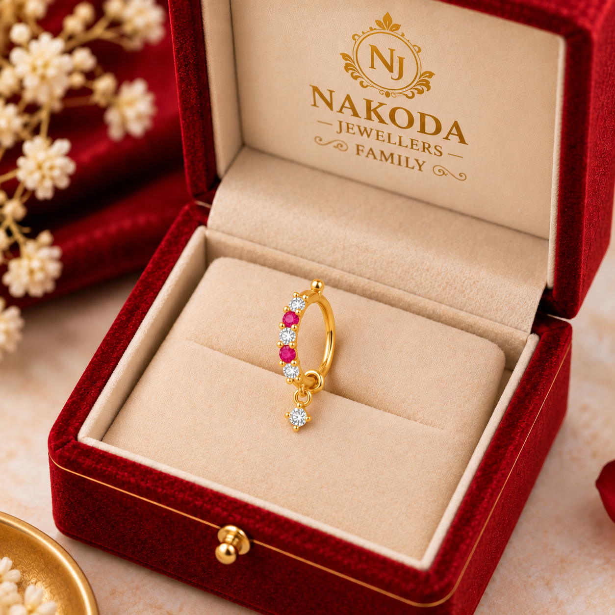 Nakoda Jewellers Pink & Diamond-Accent Gold Nose Ring - Image 6