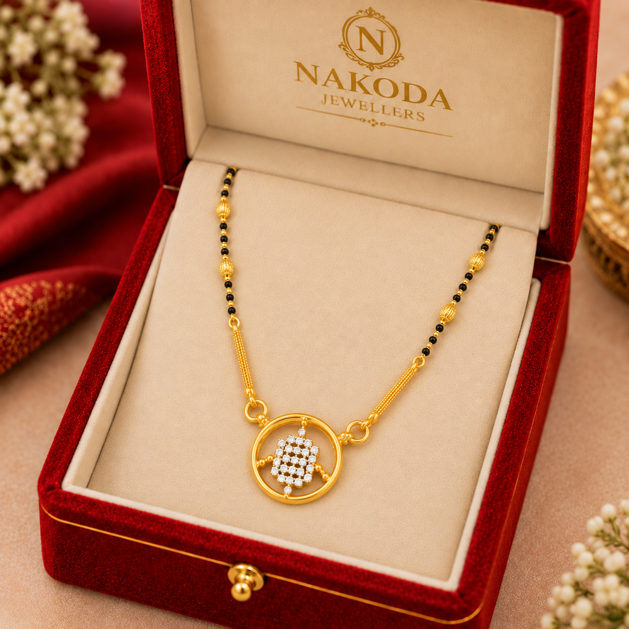 Nakoda Jewellers Gold Mangalsutra with Circular Stone Pendant - Image 6