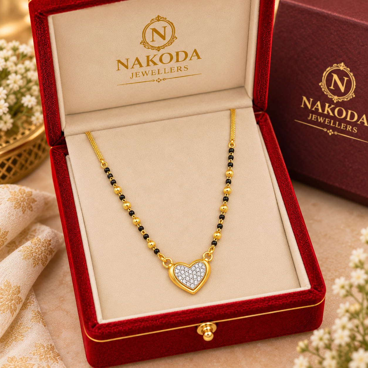 Nakoda Jewellers Heart-Motif Gold Mangalsutra with Stone Detail - Image 6