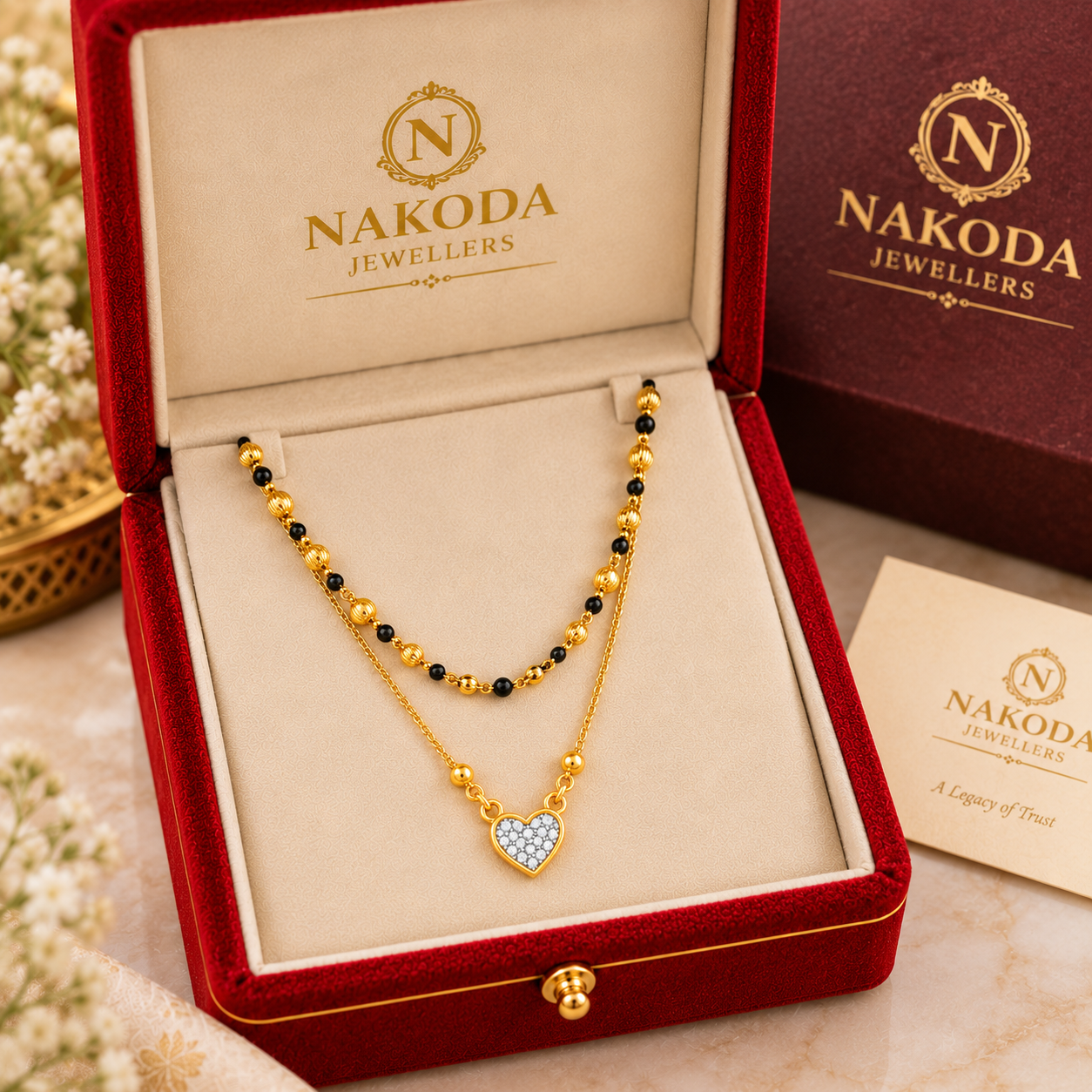 Nakoda Jewellers Double-Layer Gold Mangalsutra with Heart Pendant - Image 6