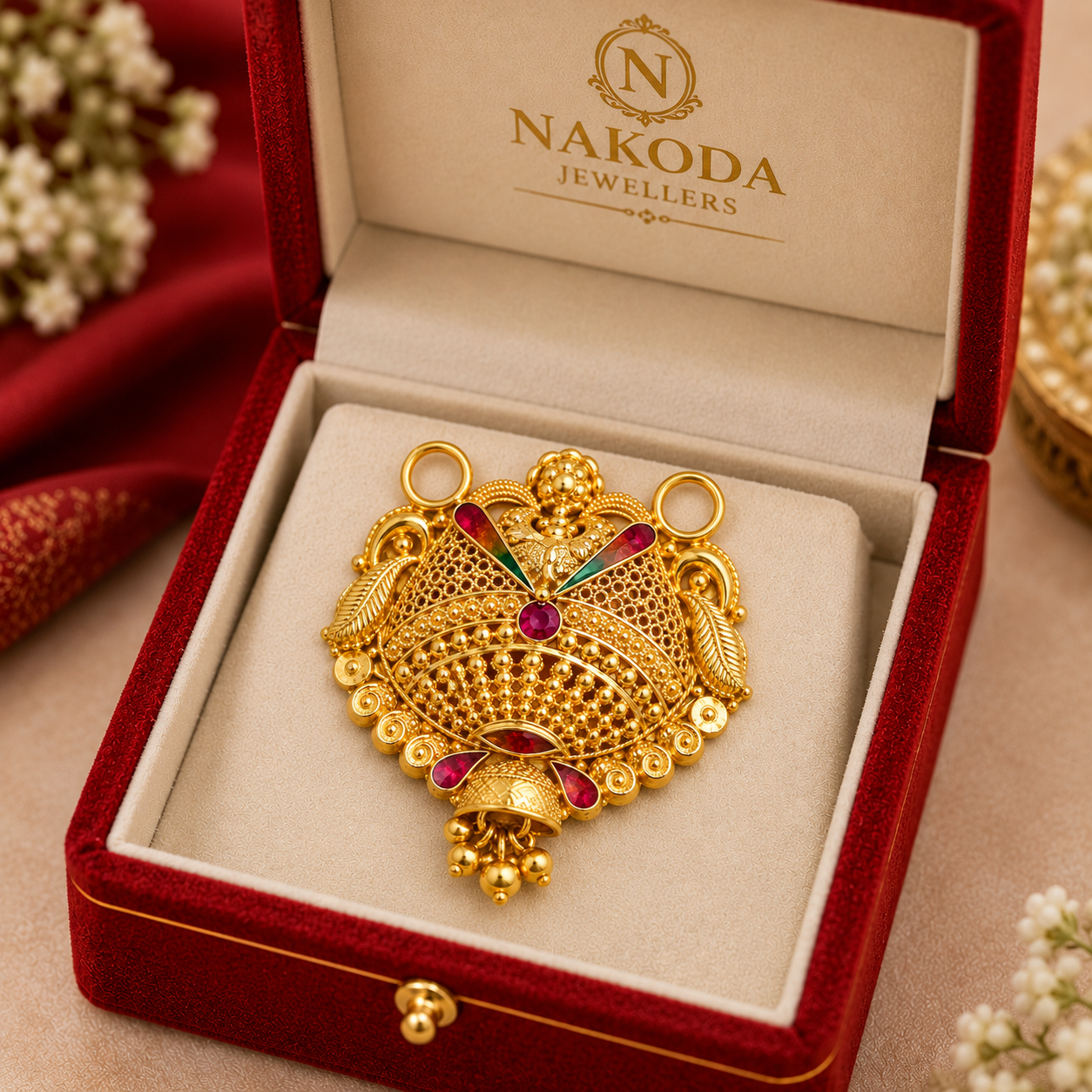 Nakoda Jewellers Royal Multicolour Filigree Gold Pendant - Image 6