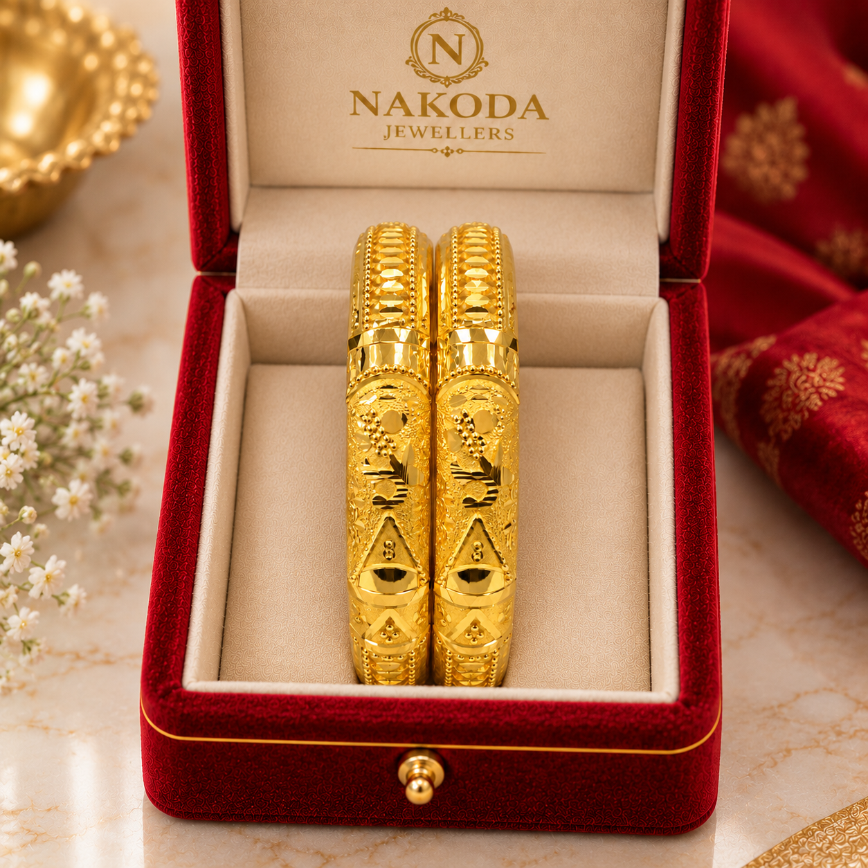 Nakoda Jewellers Classic Floral Engraved Gold Bangles - Image 6