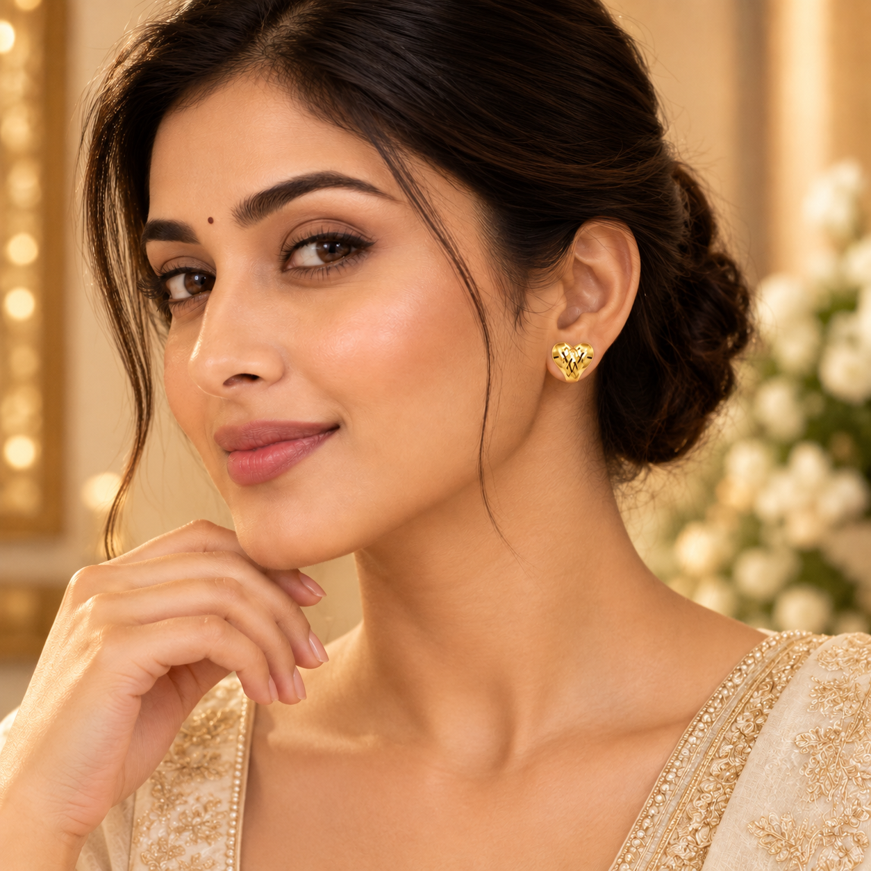 Nakoda Jewellers Heart-Shaped Gold Earrings with Stone Accents - Image 5