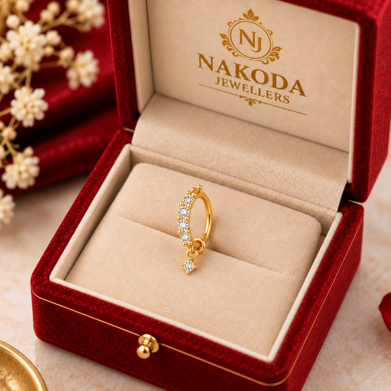 Nakoda Jewellers Elegant Diamond-Accent Gold Nose Ring - Image 6