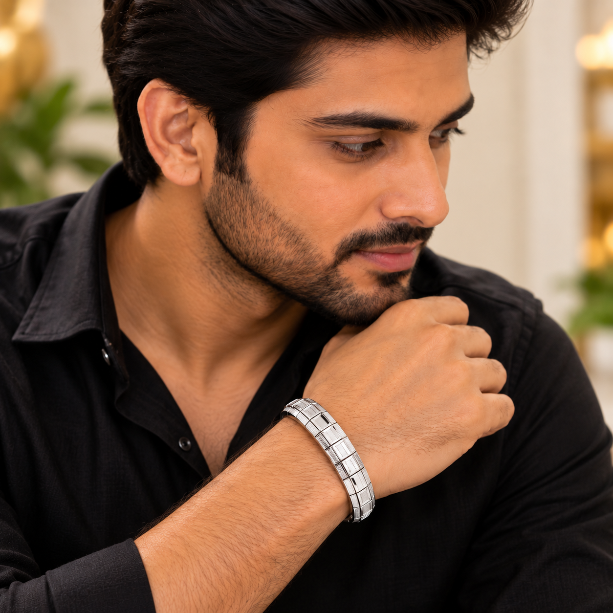 Nakoda Jewellers Classic Textured Silver Men’s Kada - Image 5