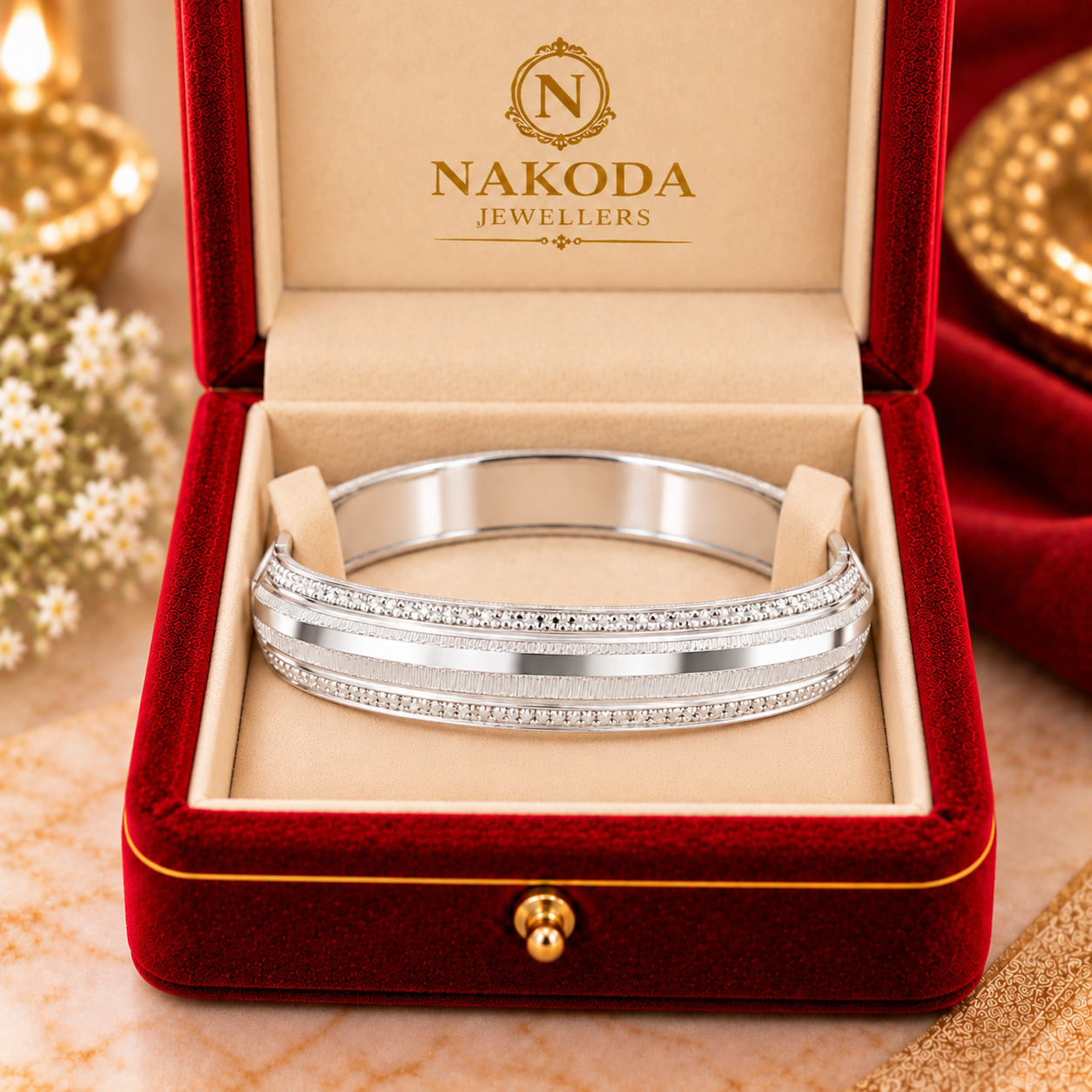 Nakoda Jewellers Classic Linear Textured Silver Men’s Kada - Image 6