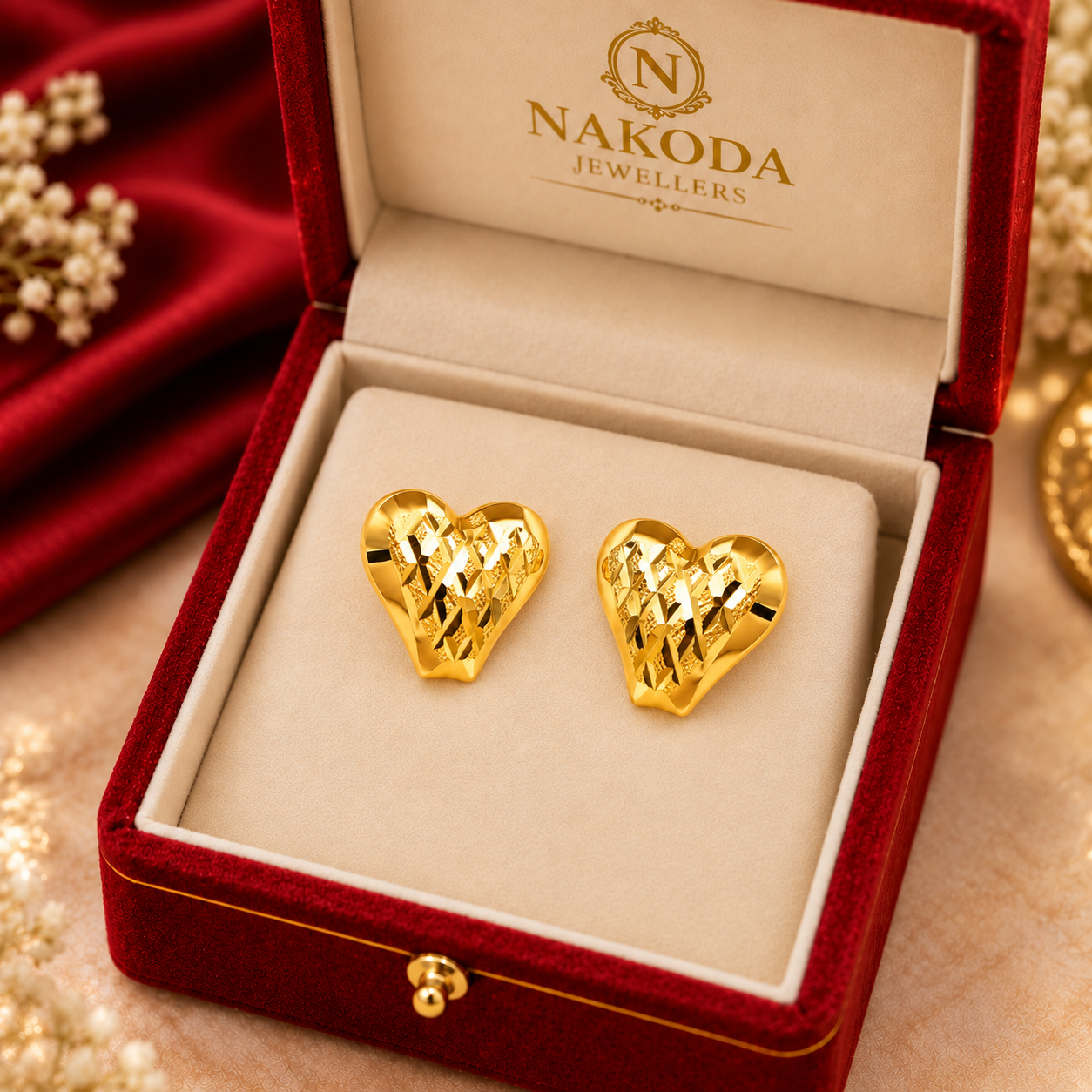 Nakoda Jewellers Heart-Shaped Gold Earrings with Stone Accents - Image 6