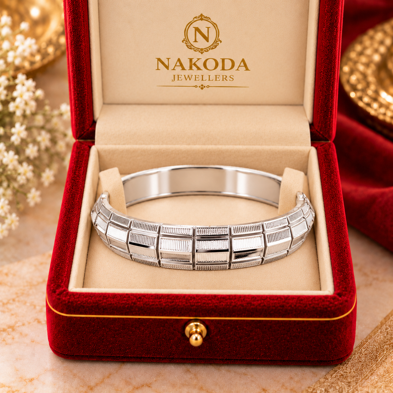 Nakoda Jewellers Classic Textured Silver Men’s Kada - Image 6