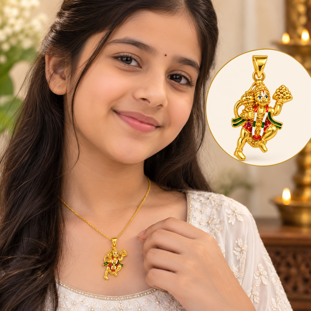 Nakoda Jewellers 18K Gold Hanuman Locket with Stone Detail - Image 2