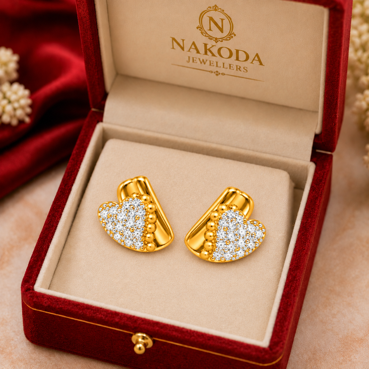 Nakoda Jewellers Elegant Gold Stone-Studded Half-Moon Earrings - Image 6