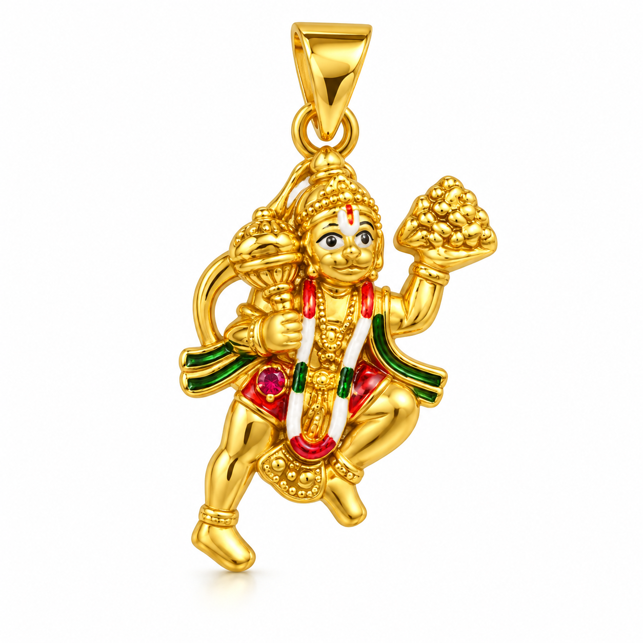 Nakoda Jewellers 18K Gold Hanuman Locket with Stone Detail